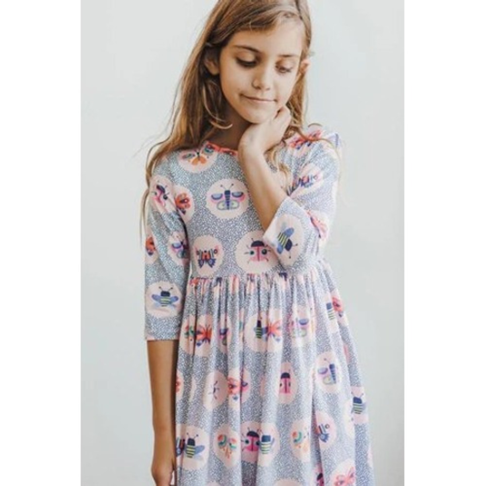 Mila & Rose Butterfly Effect 3/4 Sleeve Pocket Twirl Dress Pink Blue‎ Size 9/10
